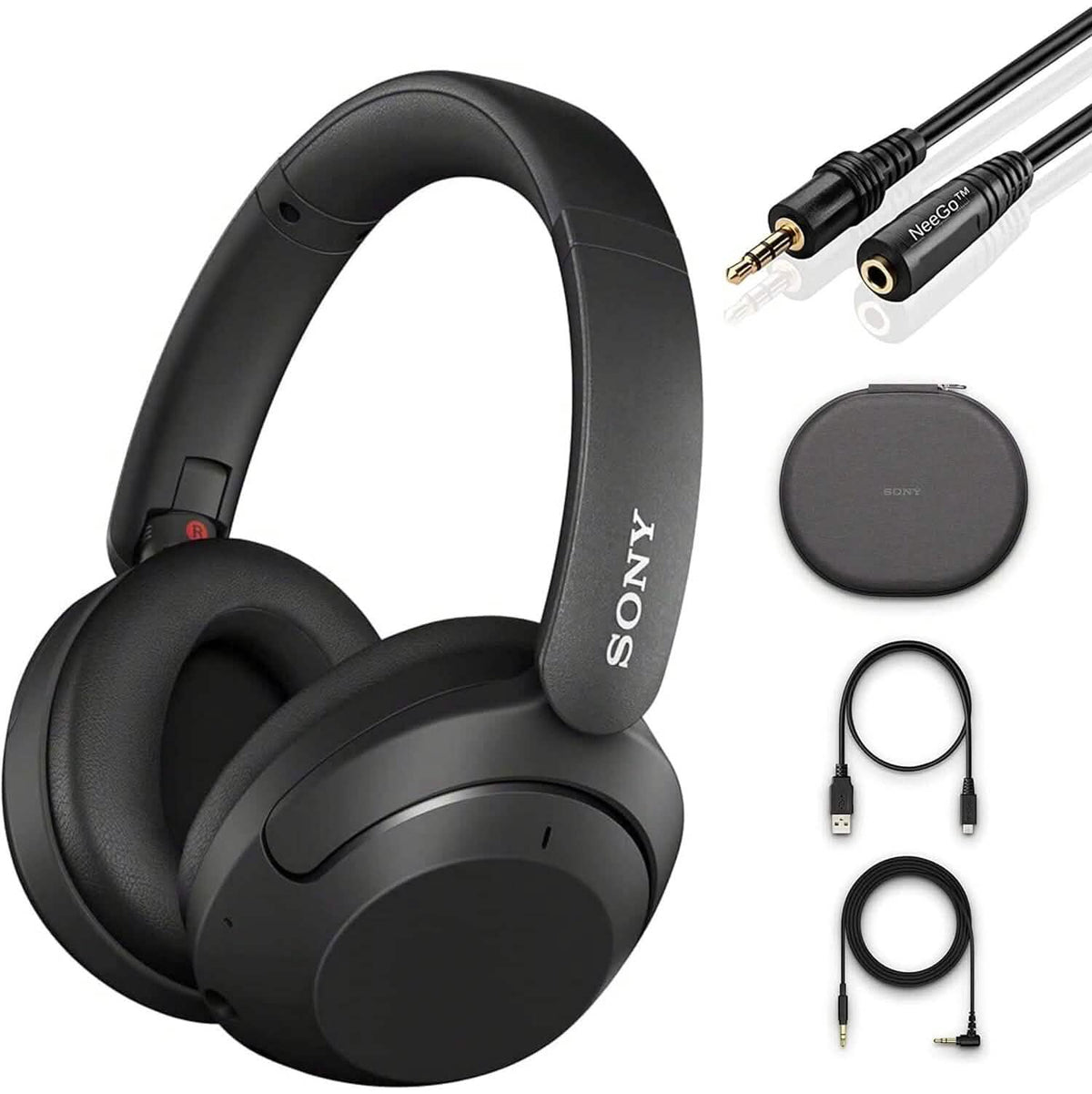 Auriculares inalámbricos con cancelación de ruido Sony WH-XB910N con Bluetooth + Extensión NeeGo de 3,5 mm (restaurado)