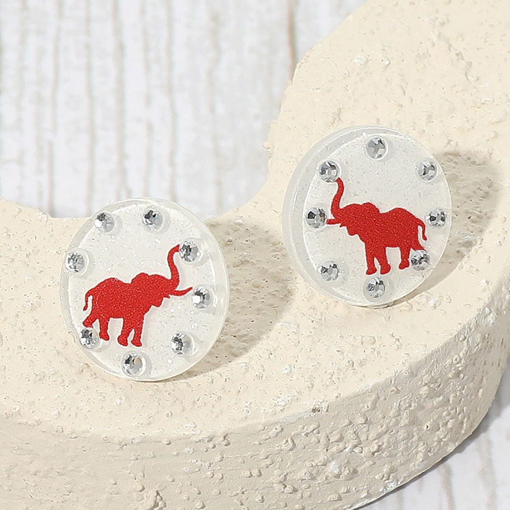 Sparkle Accent Game Day Elephant Disc Stud Earrings