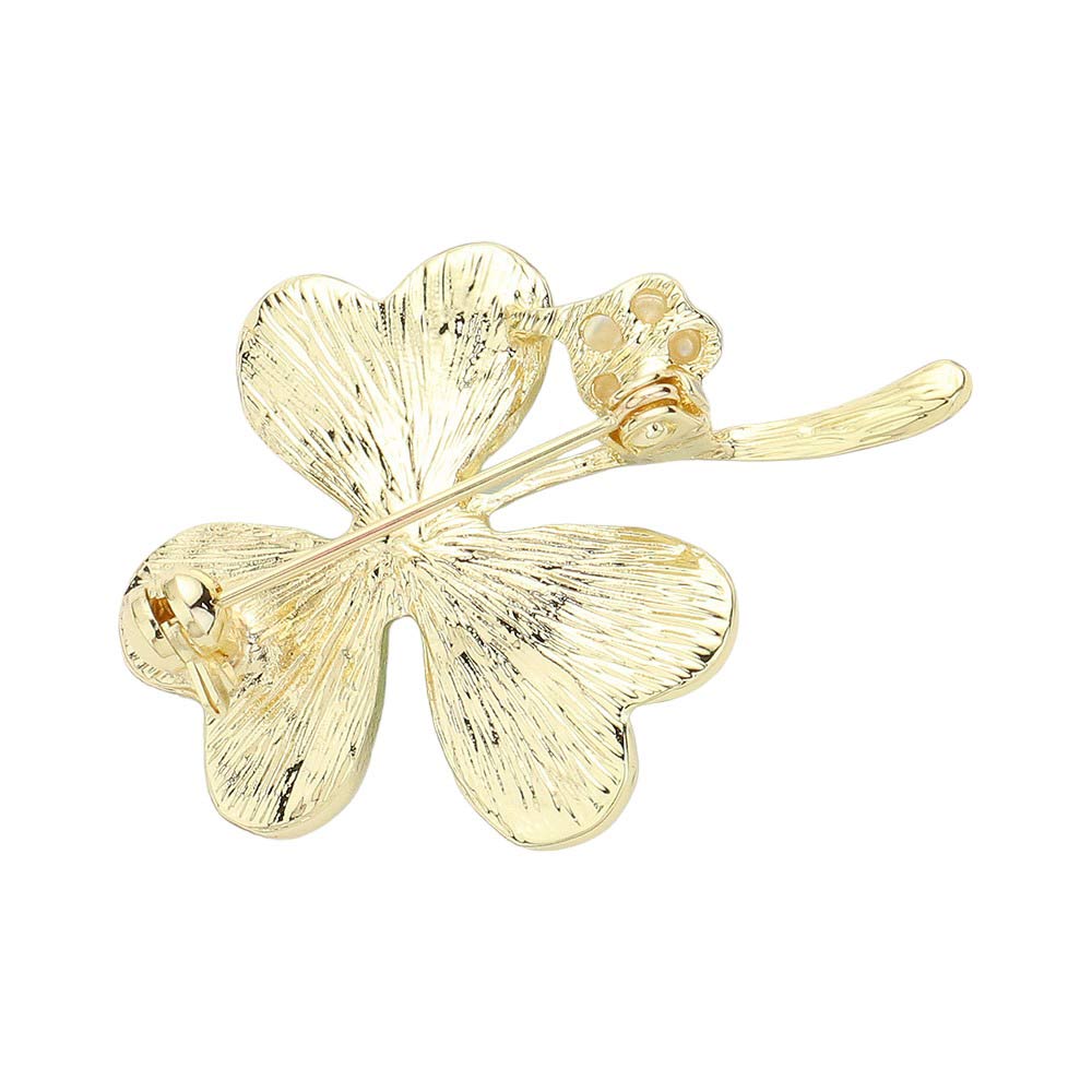 Broche de trébol con perla para el Día de San Patricio, broche de trébol verde
