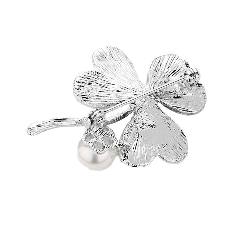 Broche de trébol con perla para el Día de San Patricio, broche de trébol verde