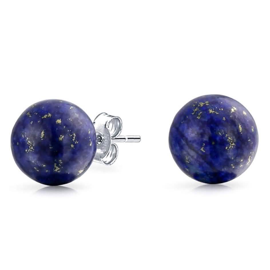 Pendientes de bola de lapislázuli azul de plata de ley