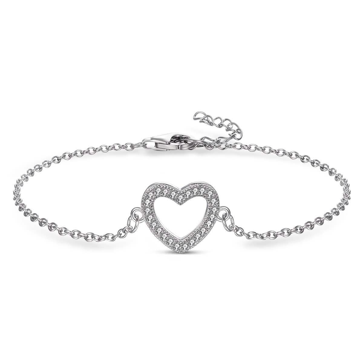 Pulsera de plata esterlina con circonitas y corazón
