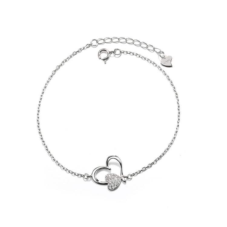 Tobillera de Plata Fina con Doble Corazón y Cristales Swarovski