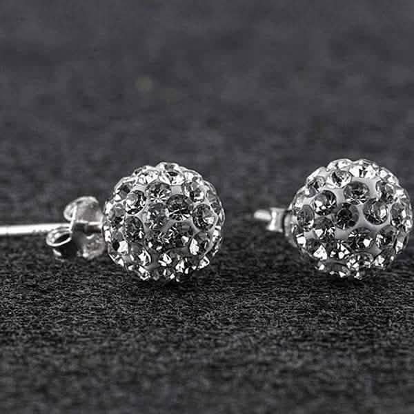 Aretes de bola de cristal austriaco blanco de plata de ley