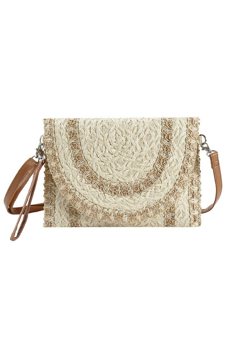 Stitch Detail Straw Clutch Crossbody Bag