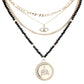 Stone Embellished Evil Eye Pendant Multi Layer Bib Necklace