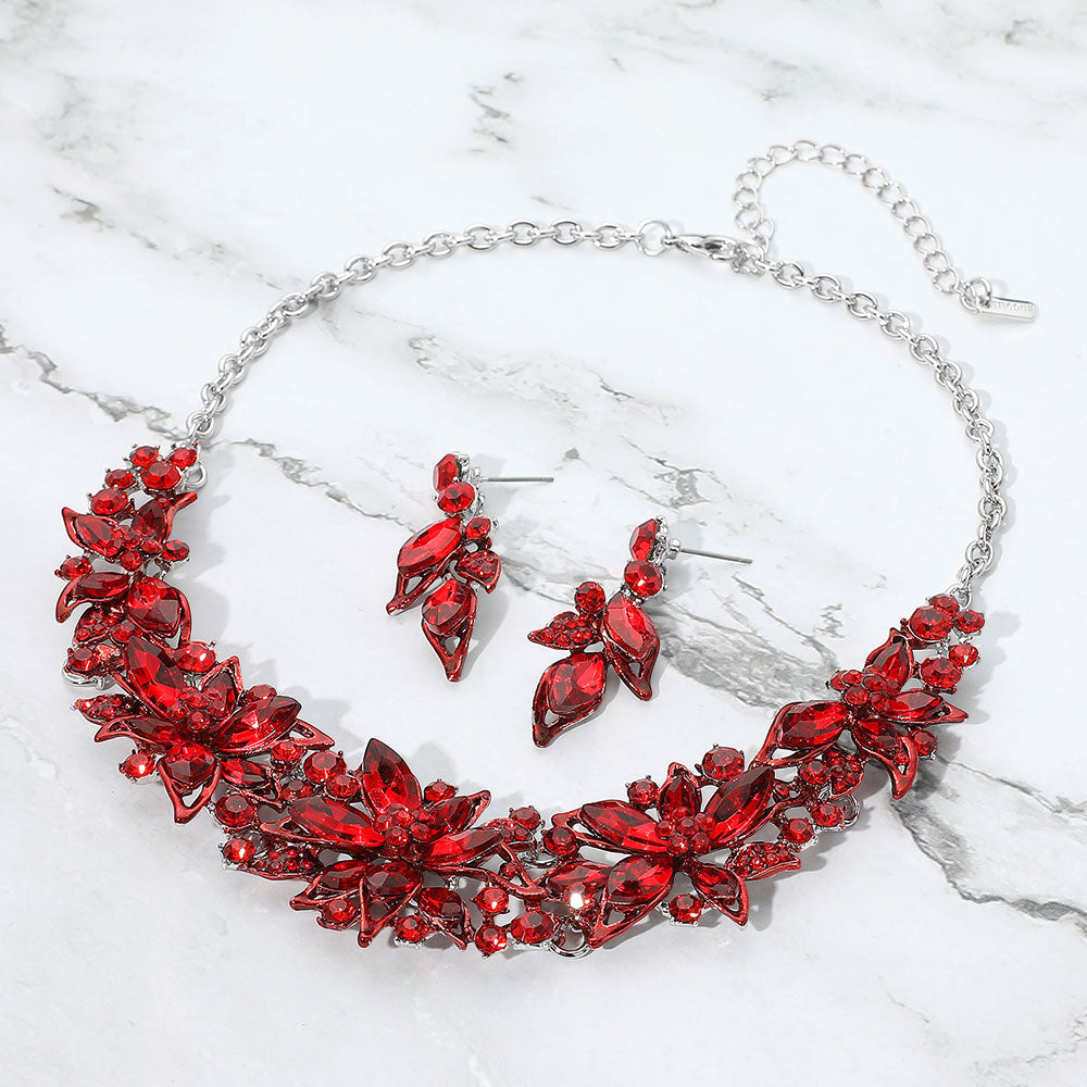 Stone Embellished Flower Collar Evening Necklace
