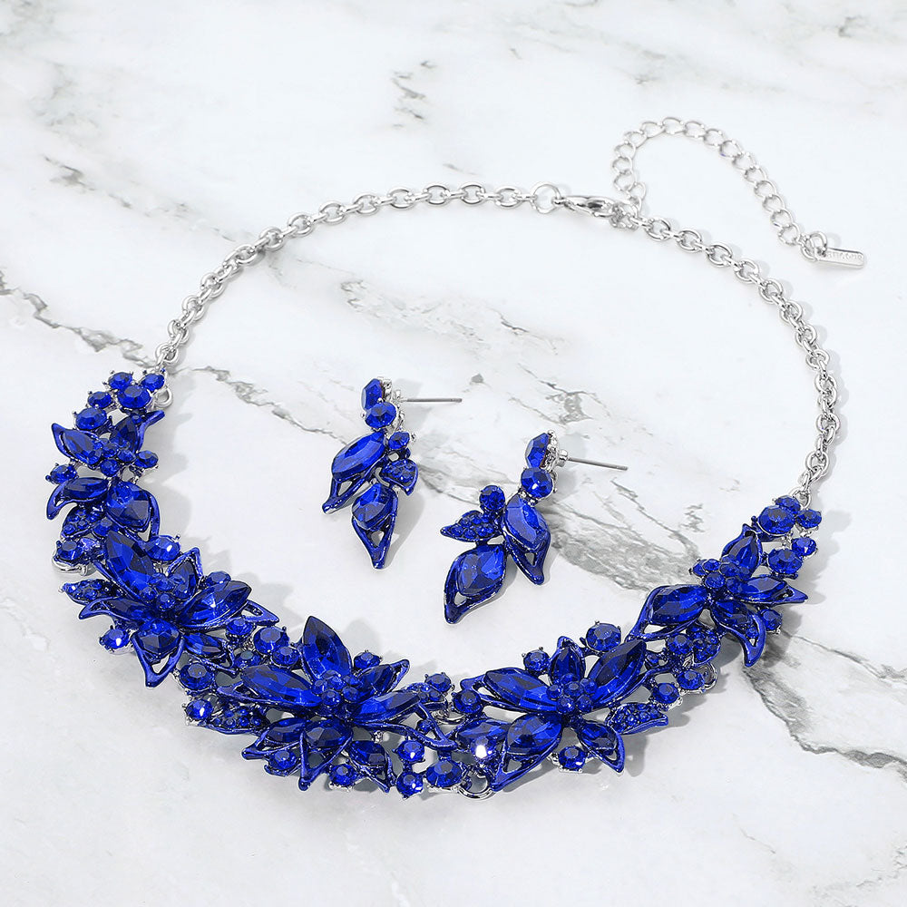 Stone Embellished Flower Collar Evening Necklace