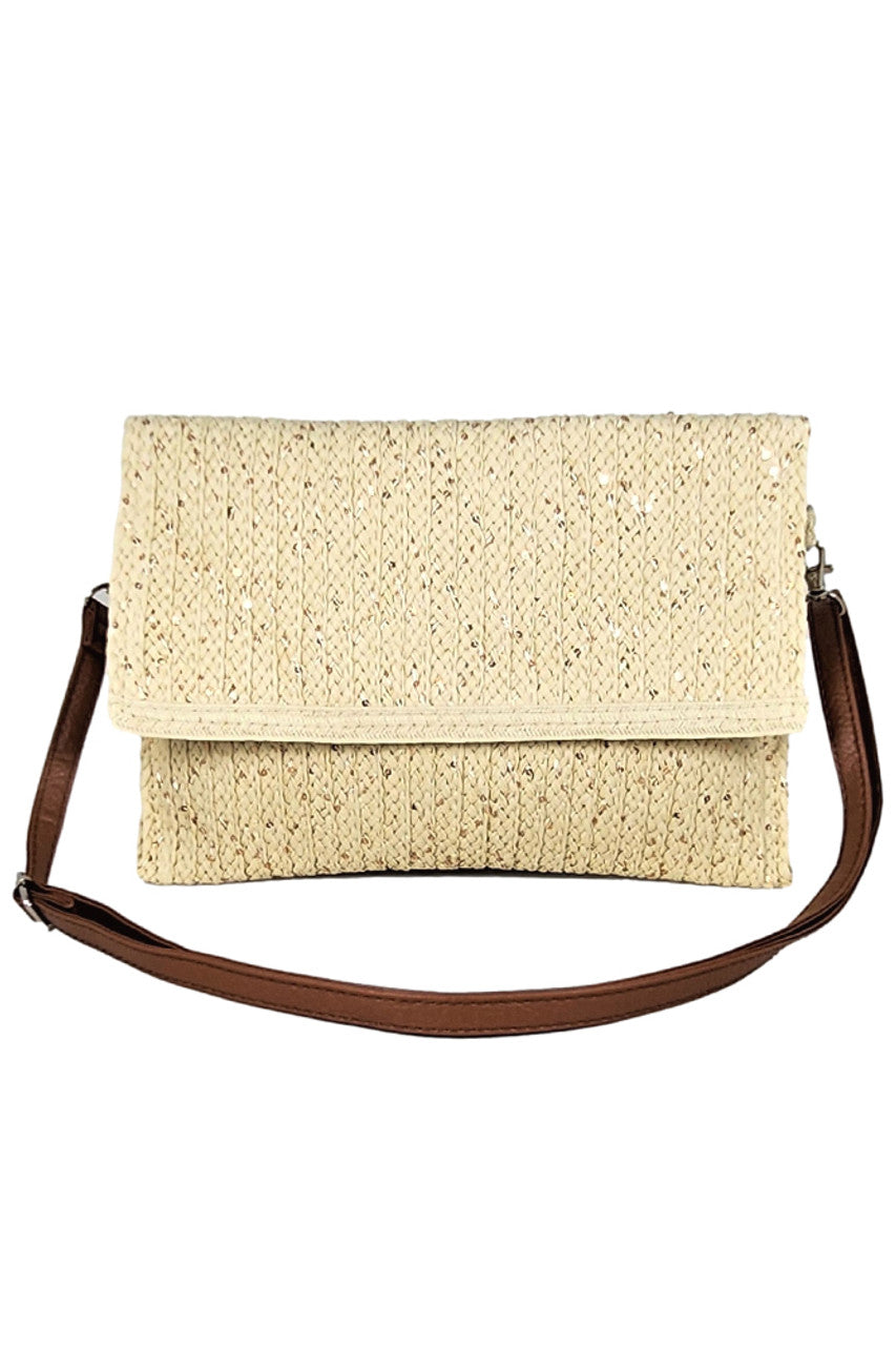Straw Sequins Accent Clutch Crossbody Bag