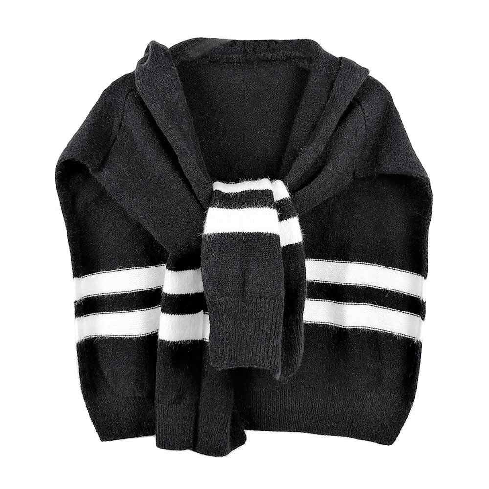 Striped Knit Hoodie Top