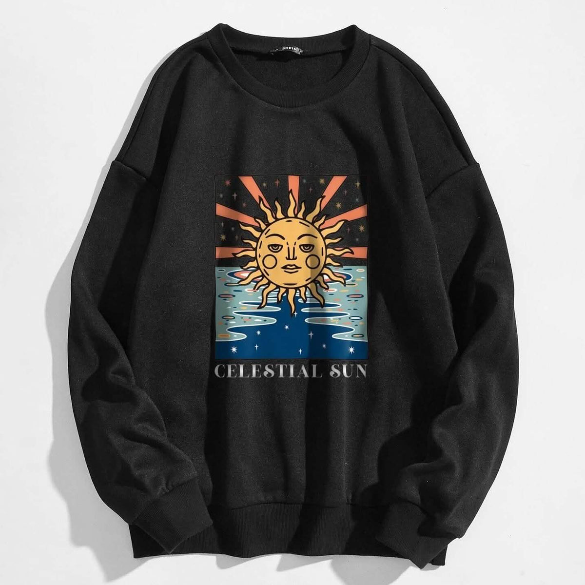 Sudadera térmica ancha con gráfico de sol y letras