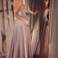 Vestido de Noche Acampanado con Brillo Ladivine Amoris T213 sin Mangas y Tirantes Finos