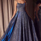 Vestido de Noche Acampanado con Brillo Ladivine Amoris T213 sin Mangas y Tirantes Finos