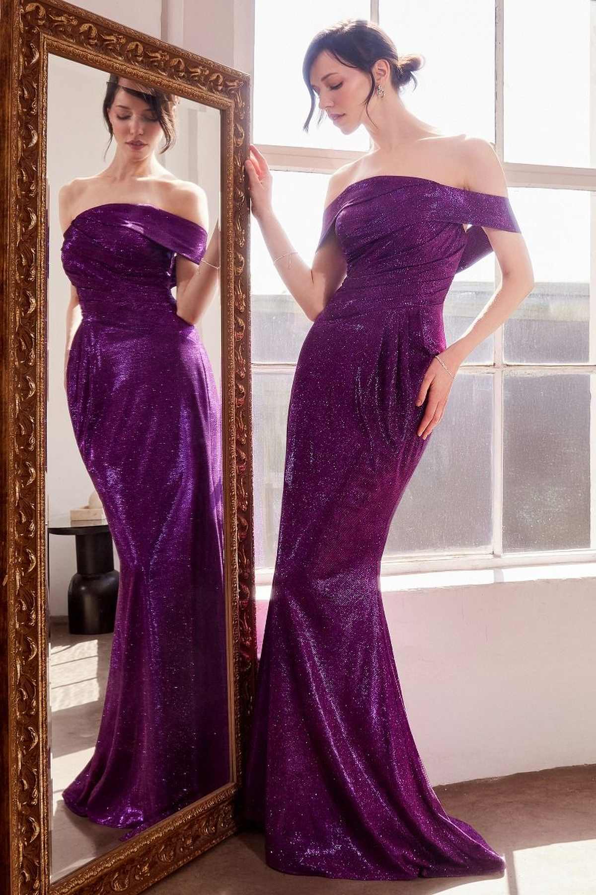 Vestido de gala ajustado clásico modesto con hombros descubiertos Ladivine Amoris T603