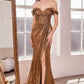 Ladivine Amoris T605 Off Shoulder Sweetheart Neck Metallic Prom Gown