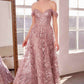 Vestido de fiesta estilo A sin hombros con estampado brillante Ladivine Amoris T607
