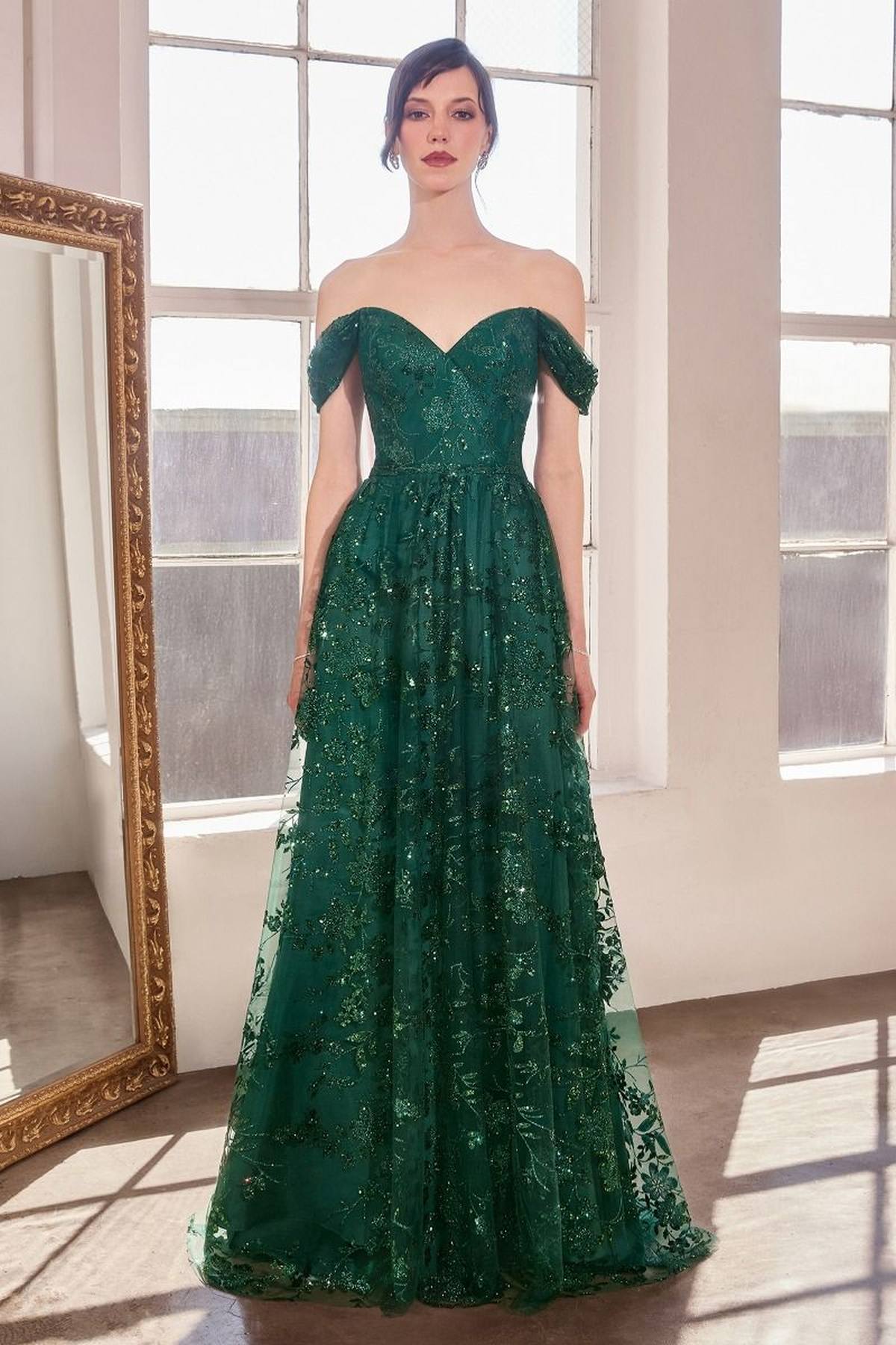 Vestido de fiesta estilo A sin hombros con estampado brillante Ladivine Amoris T607