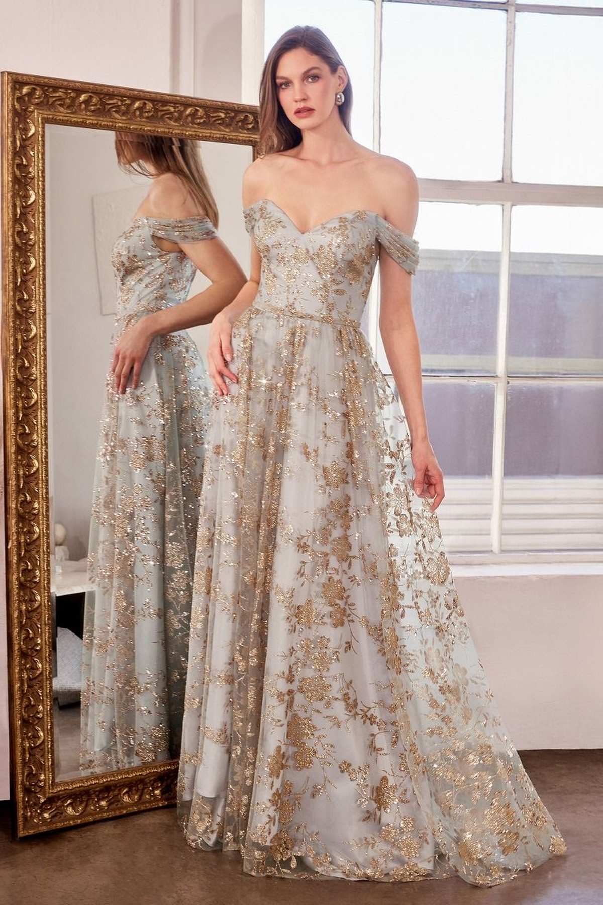 Vestido de fiesta estilo A sin hombros con estampado brillante Ladivine Amoris T607