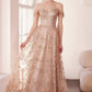 Vestido de fiesta estilo A sin hombros con estampado brillante Ladivine Amoris T607