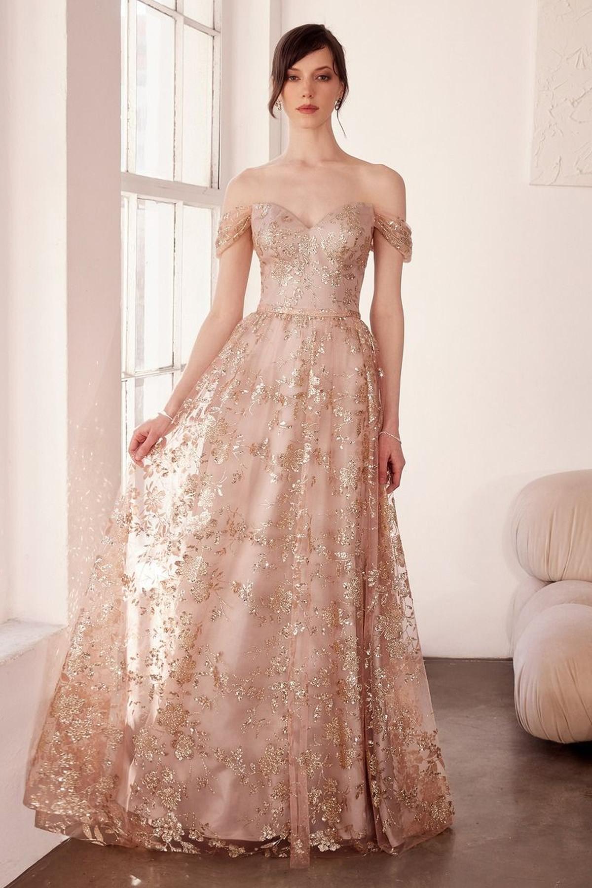 Vestido de fiesta estilo A sin hombros con estampado brillante Ladivine Amoris T607