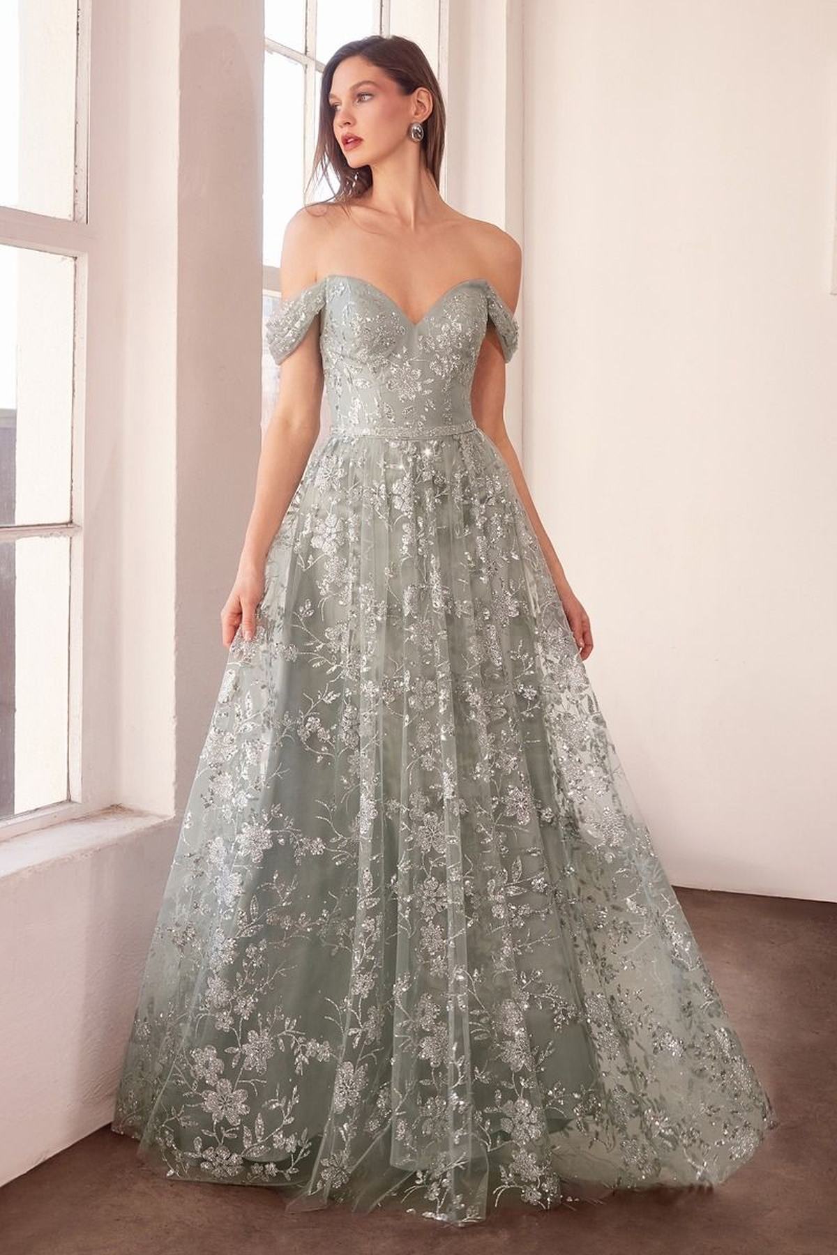 Vestido de fiesta estilo A sin hombros con estampado brillante Ladivine Amoris T607