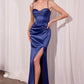 Ladivine Amoris T608 Long Fitted Satin Prom Gown Corset Bodice Slit