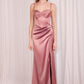 Ladivine Amoris T608 Long Fitted Satin Prom Gown Corset Bodice Slit