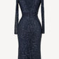 Ladivine Amoris T807 Knee Length Long Sleeve Sequin Dress V-Neckline