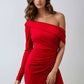 Ladivine Amoris T808 One Sleeve Off Shoulder Fitted Gown with Slit