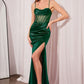 Vestido de fiesta largo de satén con corpiño transparente ajustado y cuello drapeado modelo T812 Ladivine Amoris