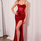 Vestido de fiesta largo de satén con corpiño transparente ajustado y cuello drapeado modelo T812 Ladivine Amoris