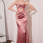 Vestido de fiesta largo de satén con corpiño transparente ajustado y cuello drapeado modelo T812 Ladivine Amoris