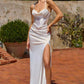 Amoris T815W Fitted Sultry Stretch Satin Bustier Bodice Off White Dress
