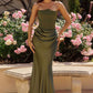 Amoris T816 Matte Satin Bodice Detachable Scarf Column Dress