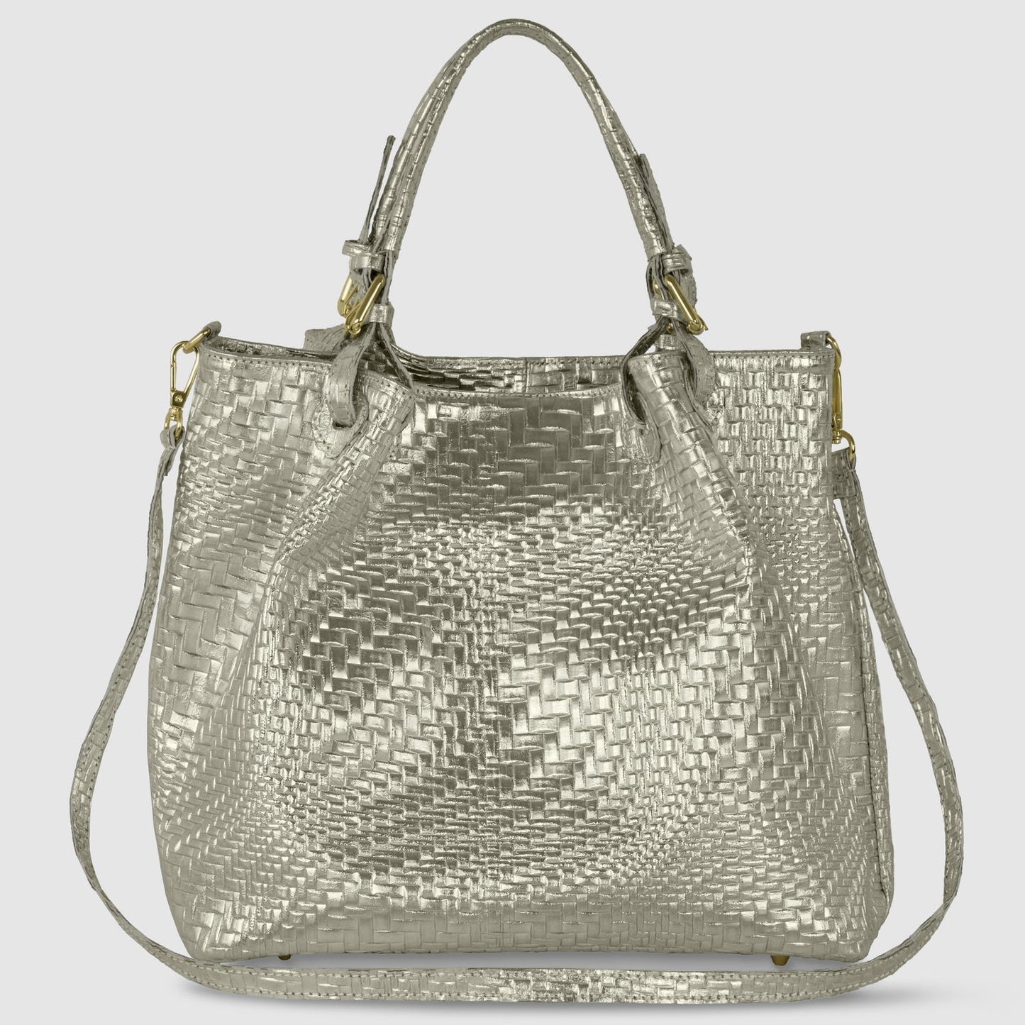 Italian Genuine Basketweave-Embossed Metallic Suede Top-Handle Bag | Imperia