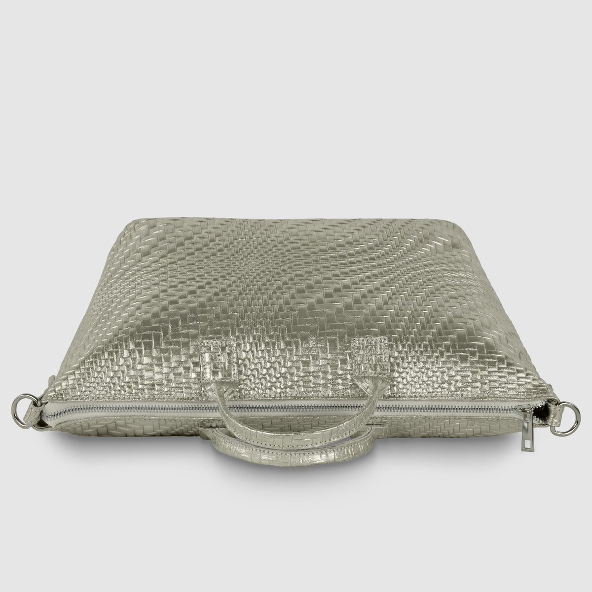 Italian Genuine Basketweave-Embossed Metallic Suede Top-Handle Bag | Treviso