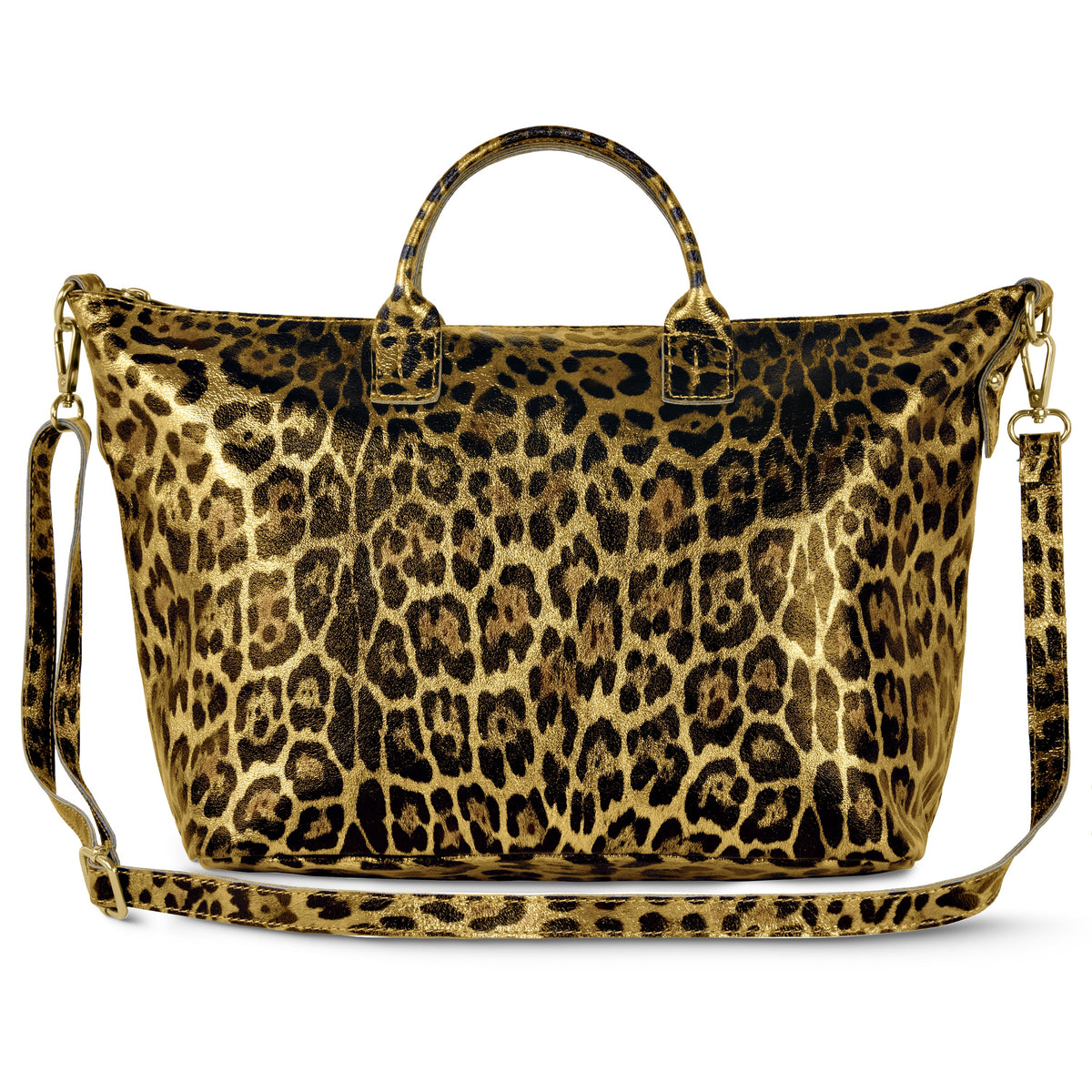 Italian Genuine Leopard-Print Metallic Suede Top-Handle Bag | Rimini