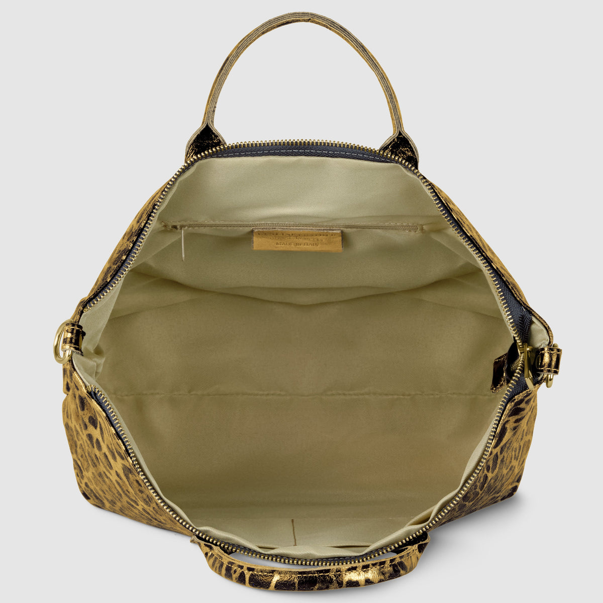 Italian Genuine Leopard-Print Metallic Suede Top-Handle Bag | Rimini