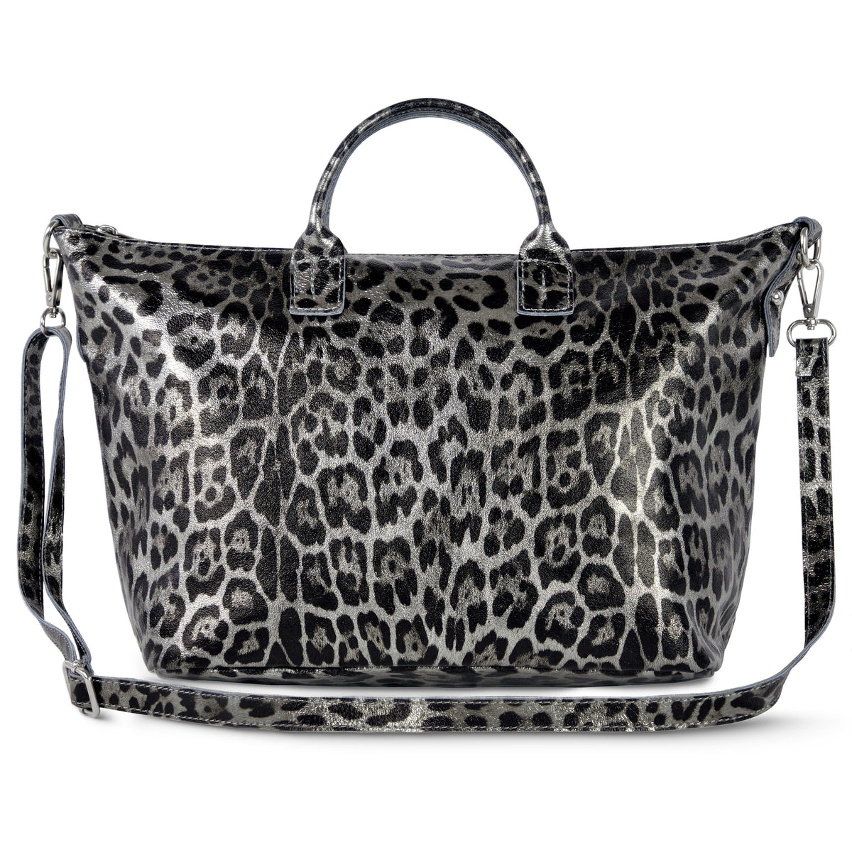 Italian Genuine Leopard-Print Metallic Suede Top-Handle Bag | Rimini