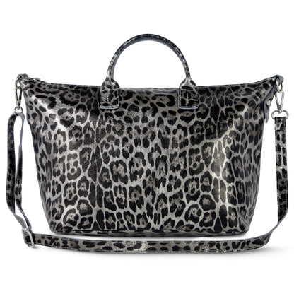Italian Genuine Leopard-Print Metallic Suede Top-Handle Bag | Rimini