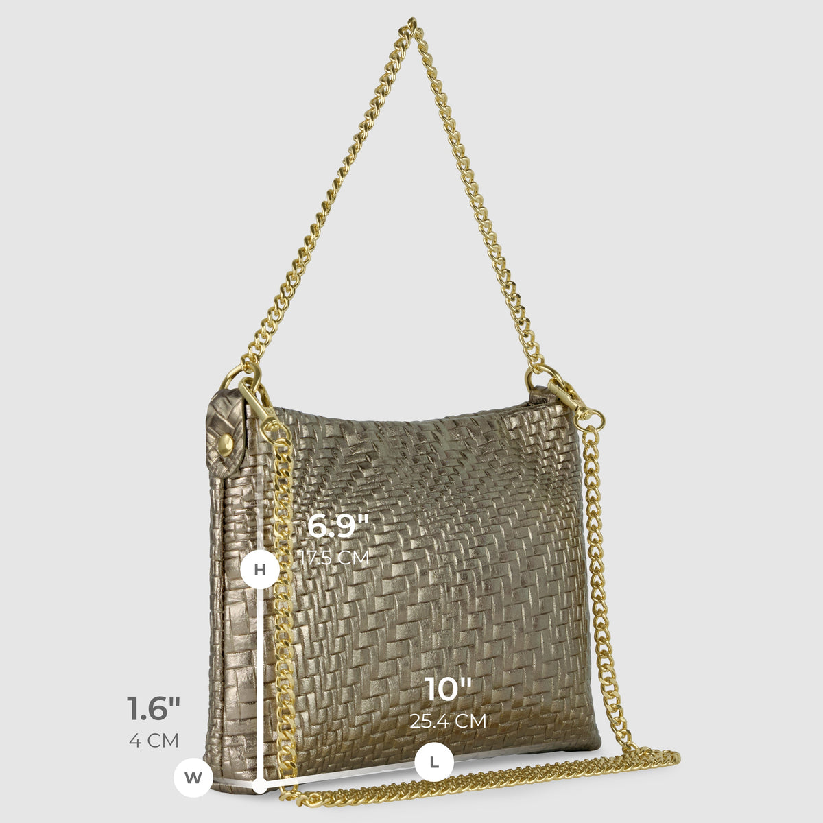 Italian Genuine Basketweave-Embossed Metallic Suede Crossbody Bag | Bari