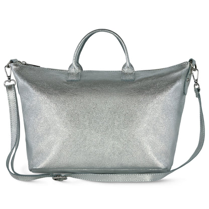 Italian Genuine Metallic Suede Top-Handle Bag | Padova