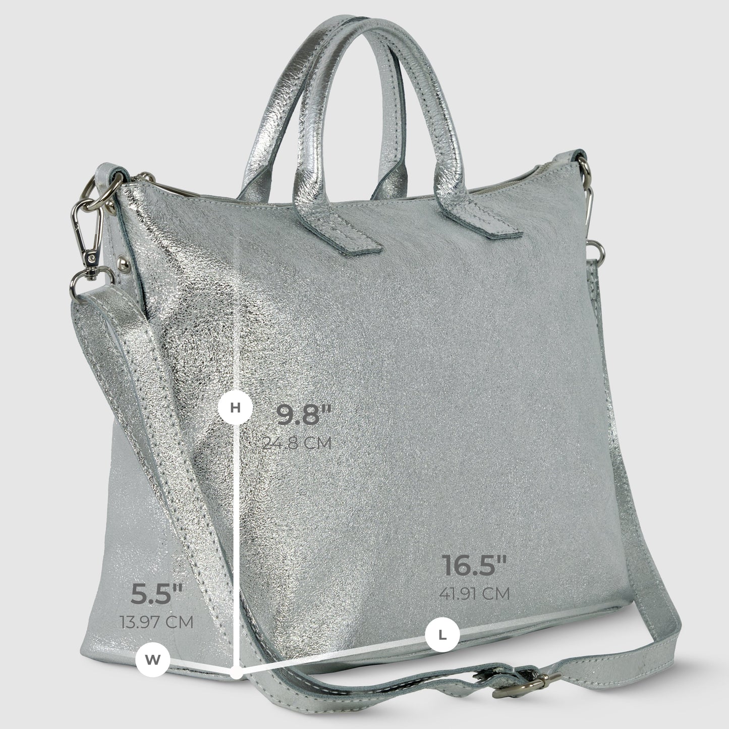 Italian Genuine Metallic Suede Top-Handle Bag | Padova