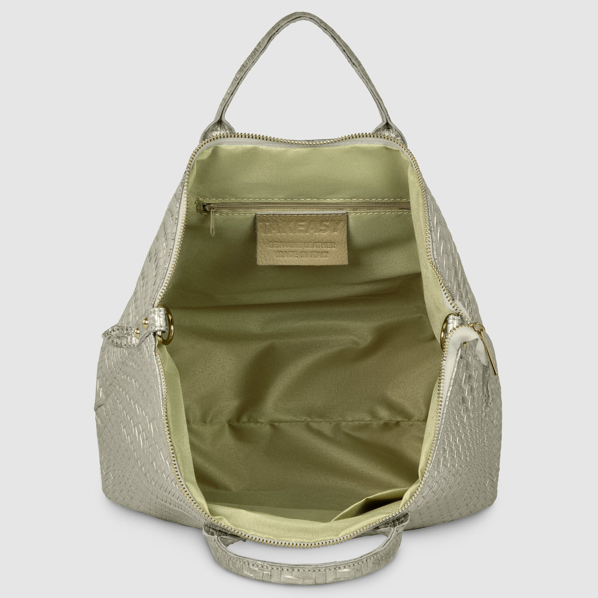 Italian Genuine Basketweave-Embossed Metallic Suede Top-Handle Bag | Imperia