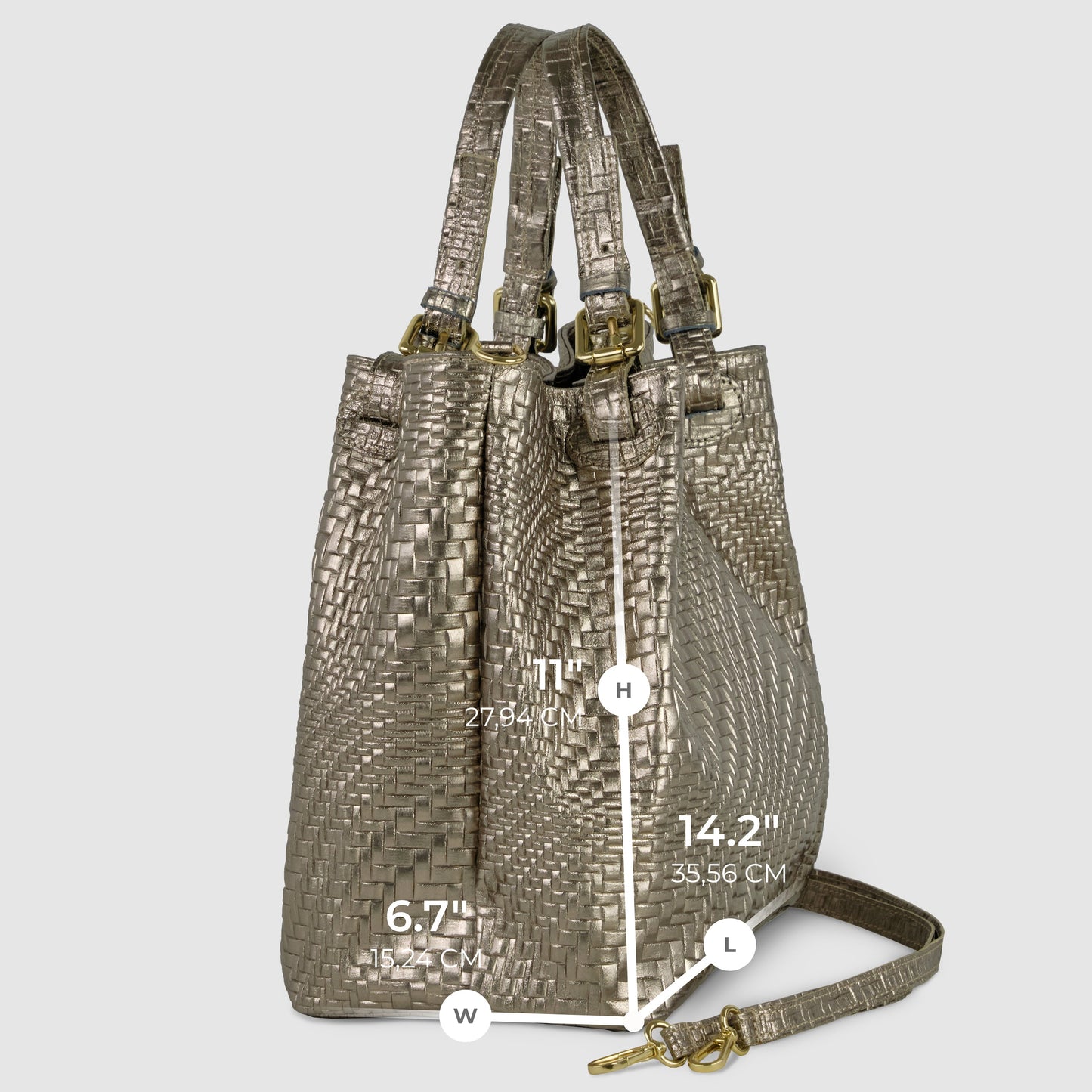 Italian Genuine Basketweave-Embossed Metallic Suede Top-Handle Bag | Imperia