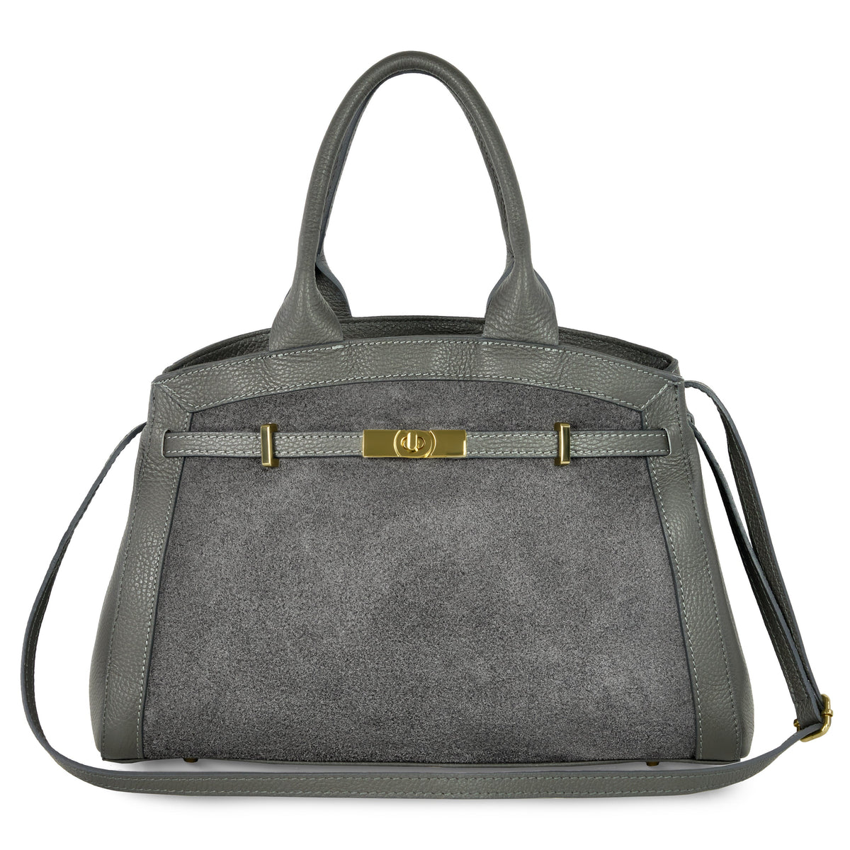 Italian Genuine Suede & Full-Grain Leather Top-Handle Bag | Forlì