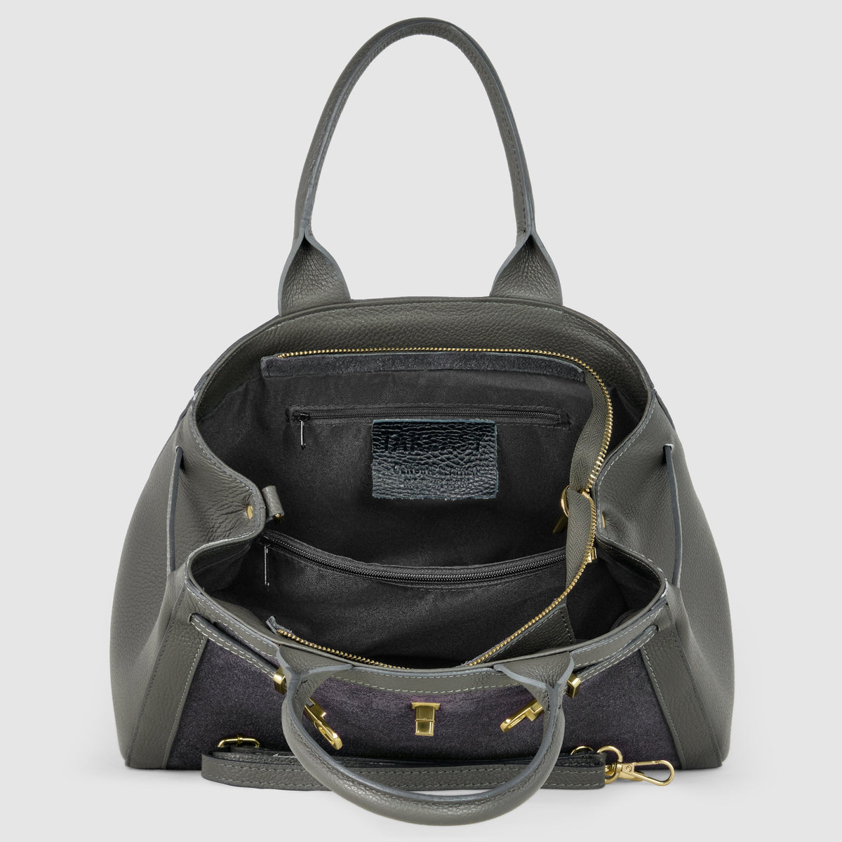 Italian Genuine Suede & Full-Grain Leather Top-Handle Bag | Forlì