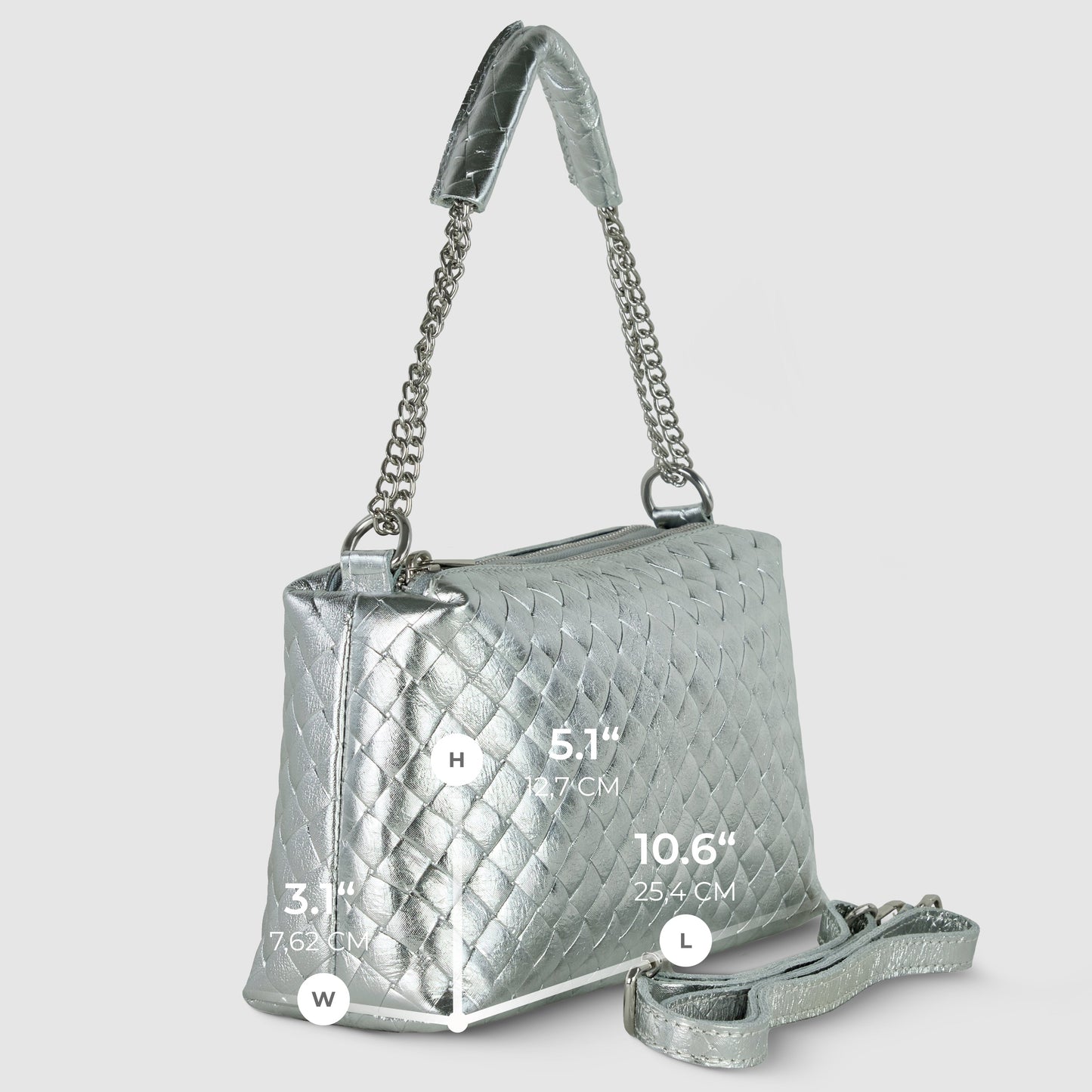 Italian Genuine Woven-Embossed Metallic Suede Crossbody Bag | Roma