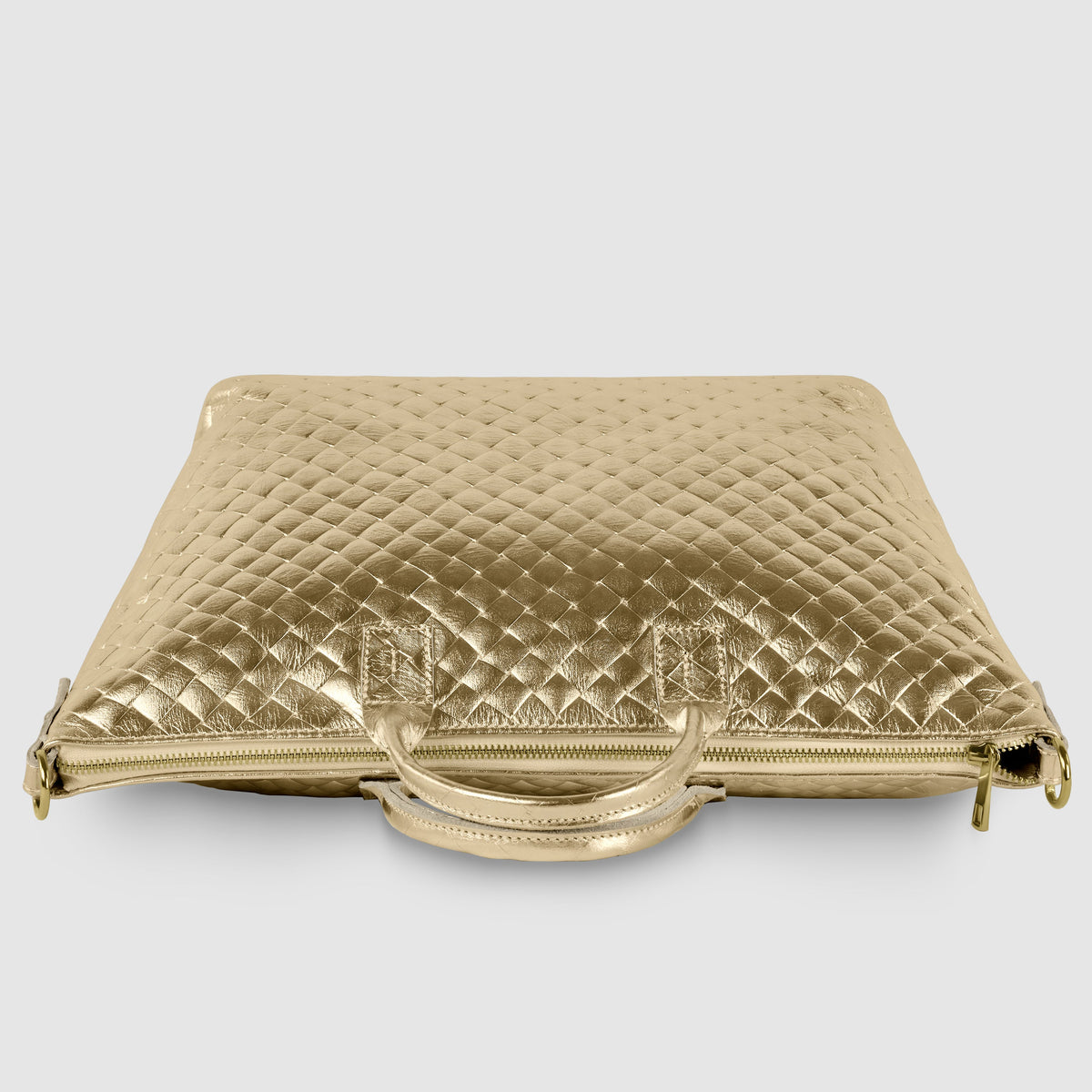 Italian Genuine Woven-Embossed Metallic Suede Top-Handle Bag | Urbino