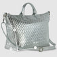 Italian Genuine Woven-Embossed Metallic Suede Top-Handle Bag | Urbino